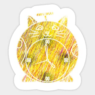 doodle of round cat shaped alarm clock Sticker